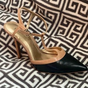 BCBG 2tone Black & Neutral T-strap Heels